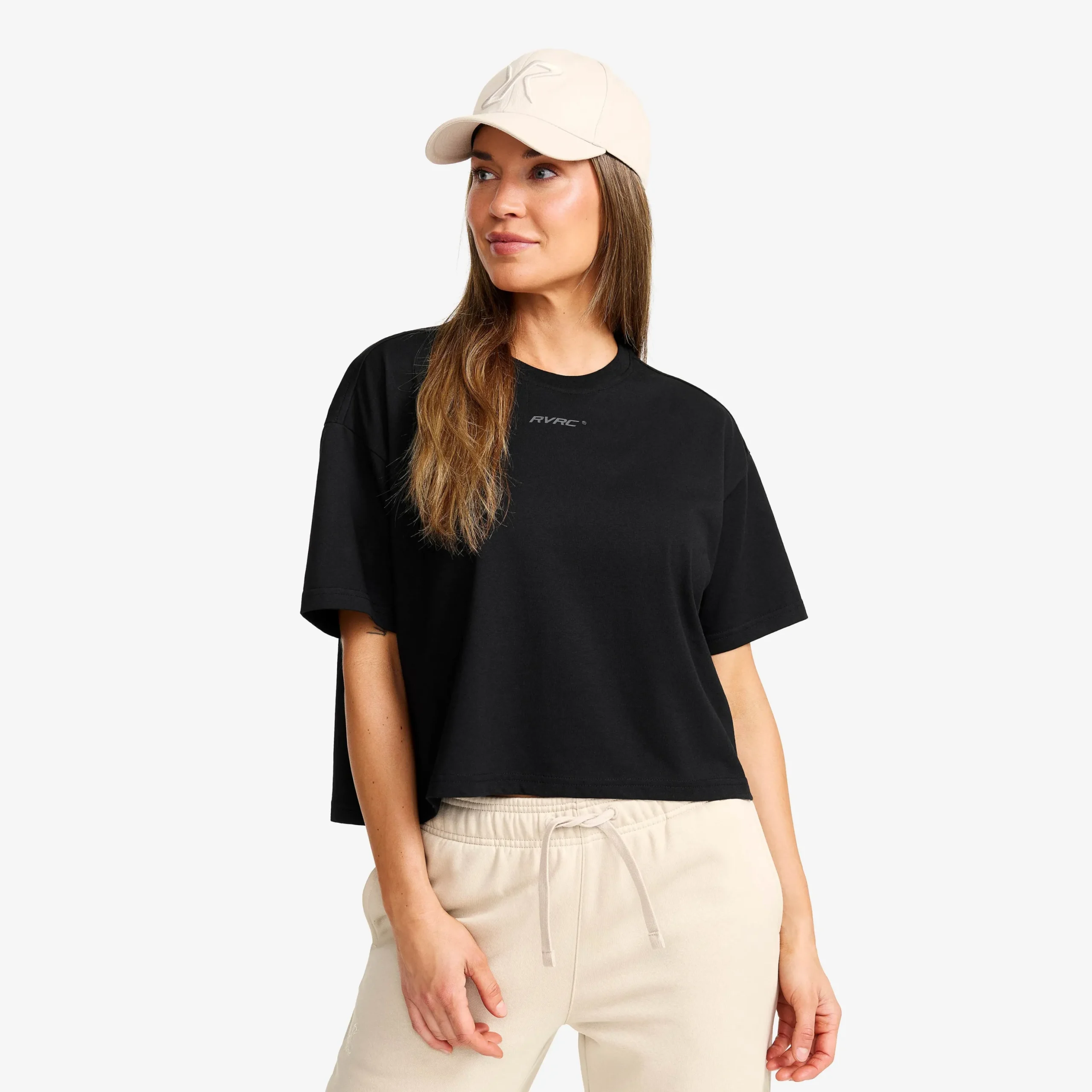 Easy Cropped T-shirt Damen Black