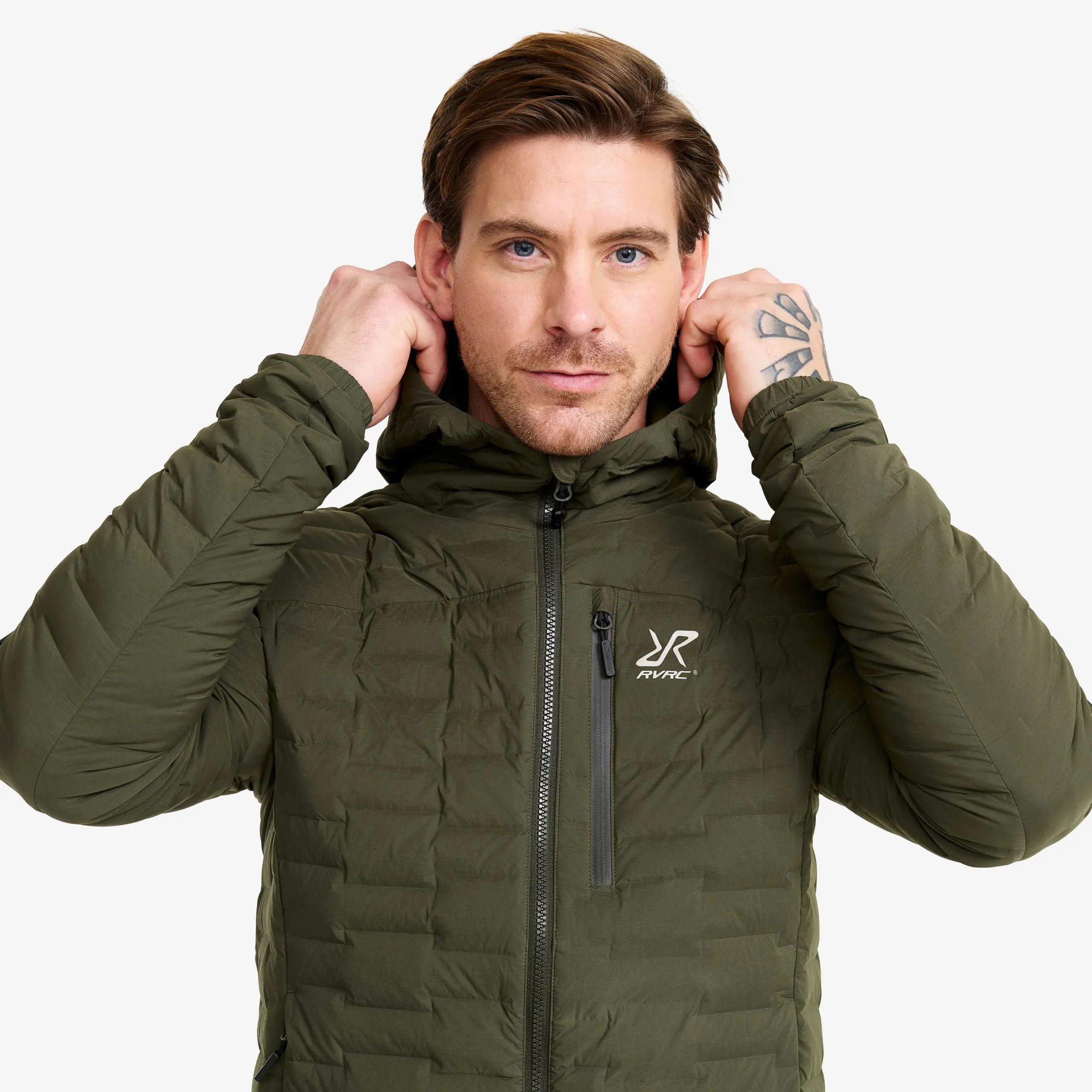 Flex Stretch Hooded Down Jacket Herren Forest Night