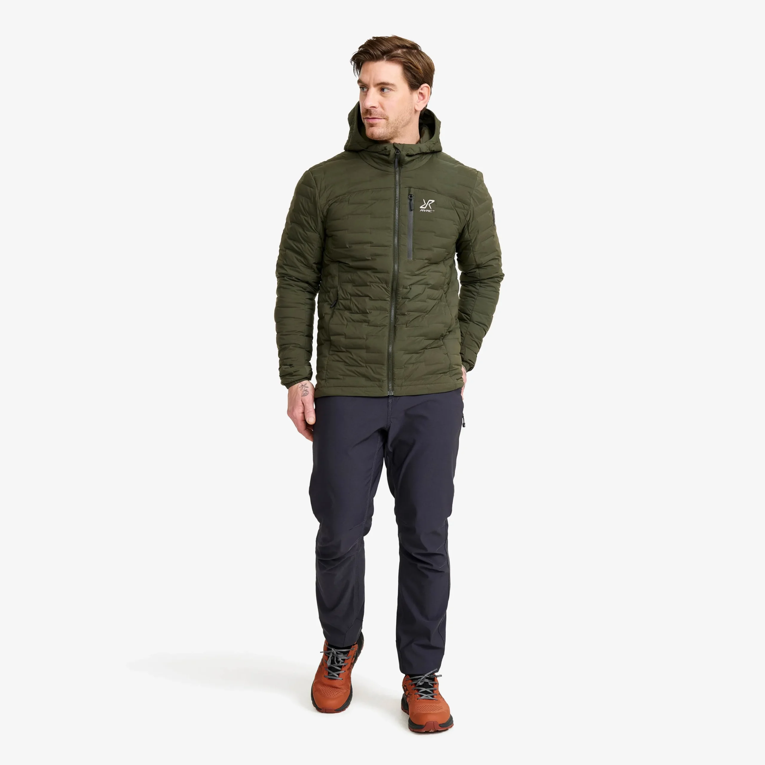 Flex Stretch Hooded Down Jacket Herren Forest Night