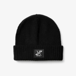 Ribbed Patch Beanie Black