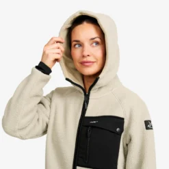 Sherpa Hoodie Damen Beige Khaki