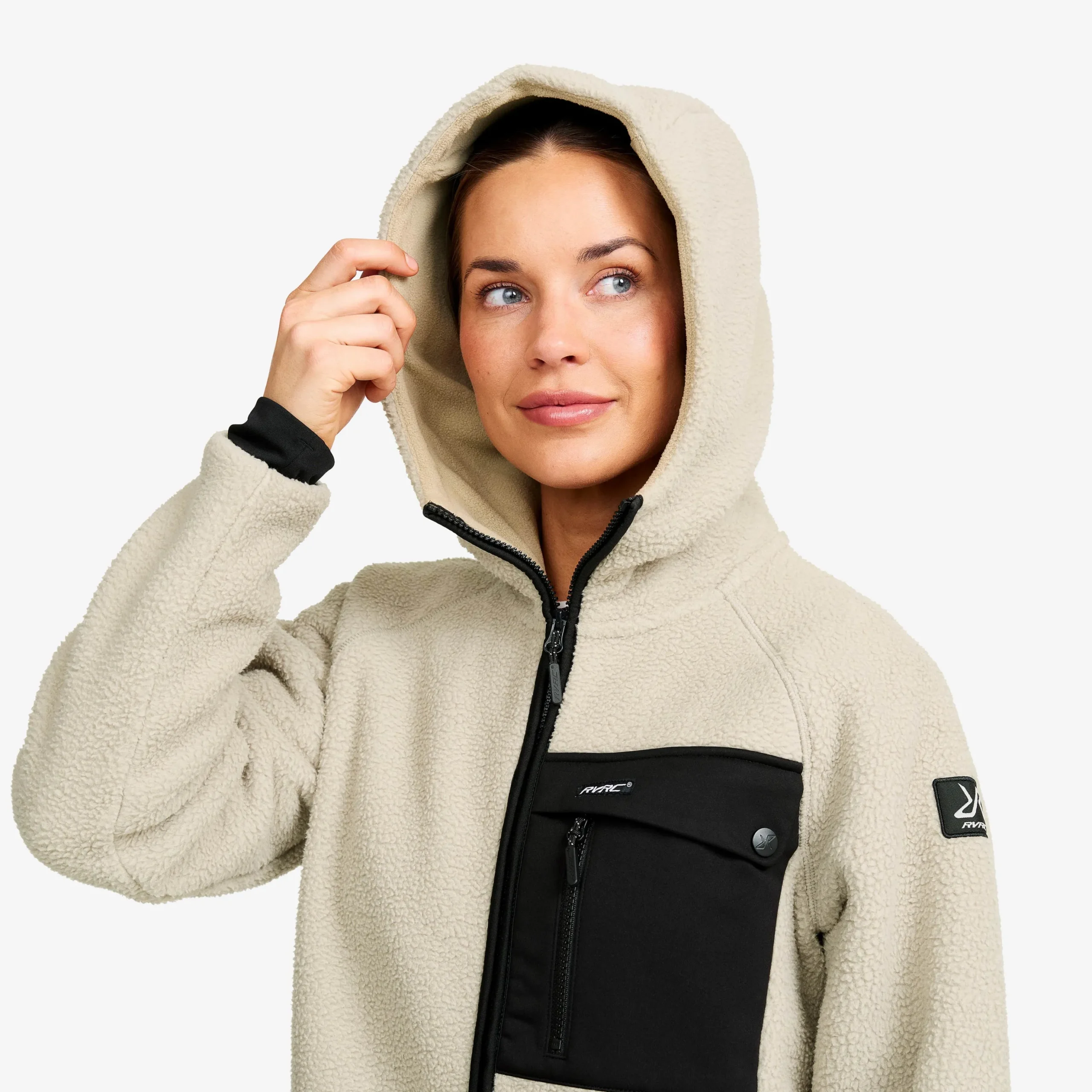 Sherpa Hoodie Damen Beige Khaki