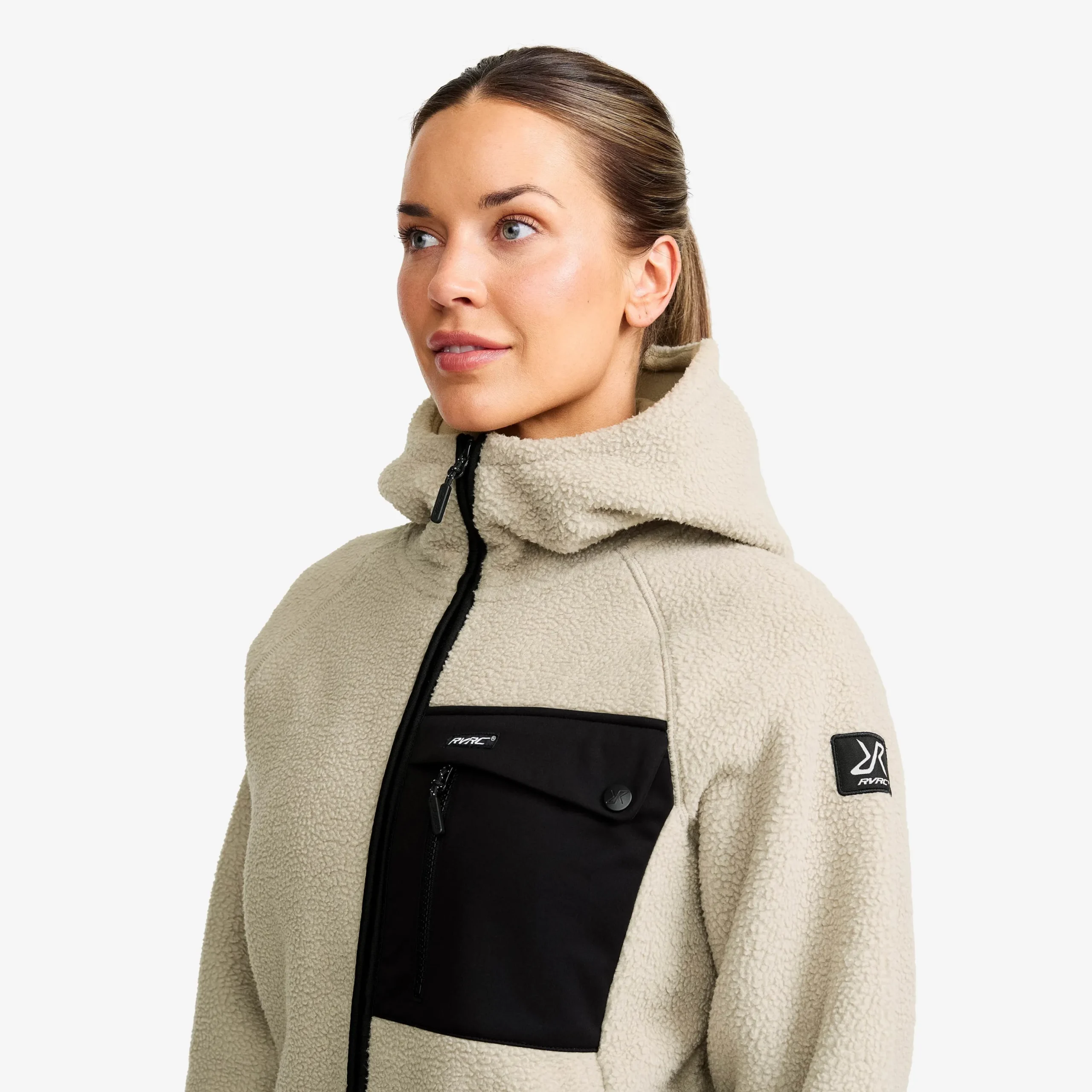 Sherpa Hoodie Damen Beige Khaki