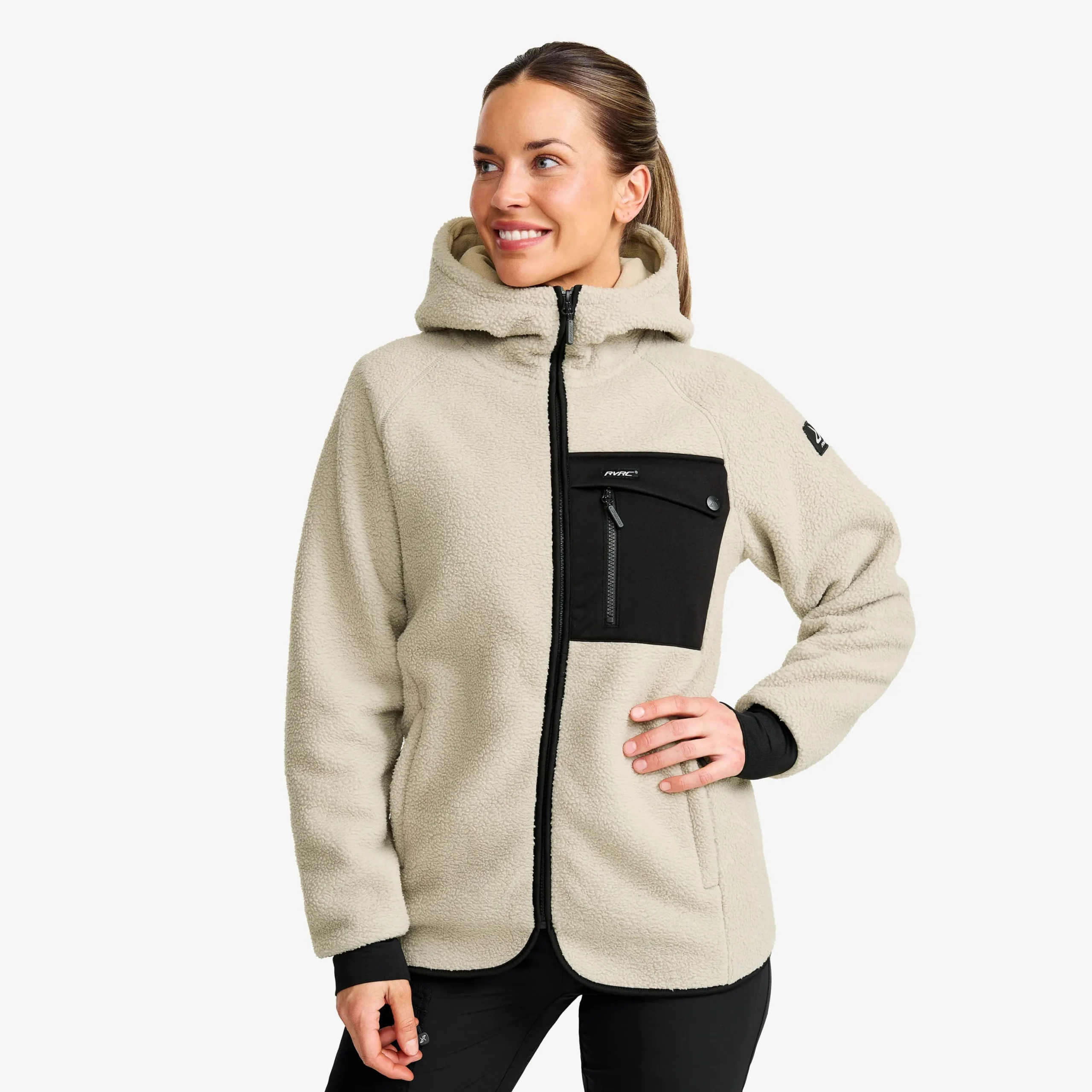 Sherpa Hoodie Damen Beige Khaki