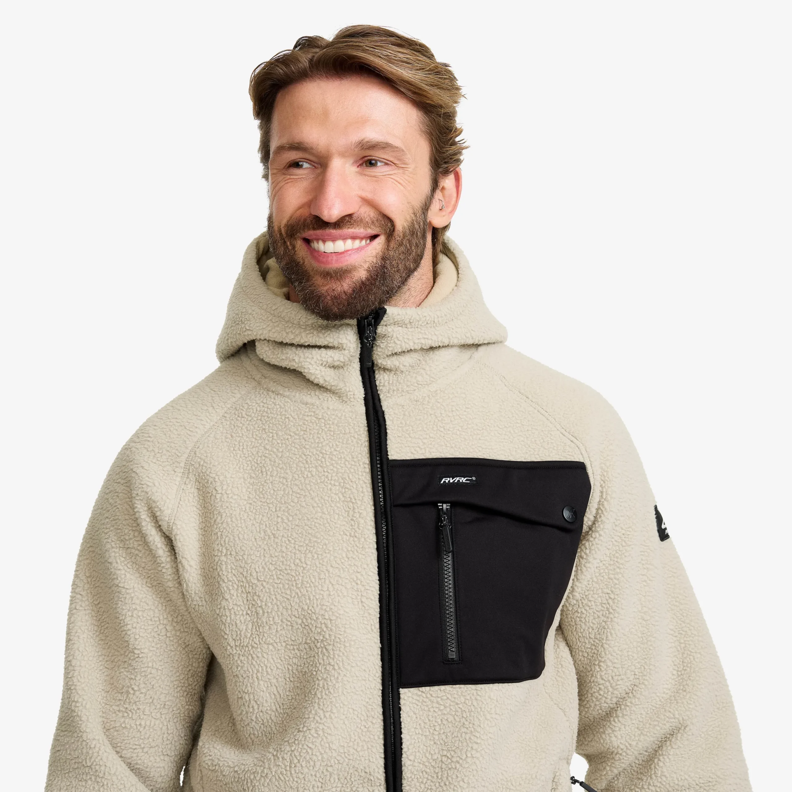 Sherpa Hoodie Herren Beige Khaki