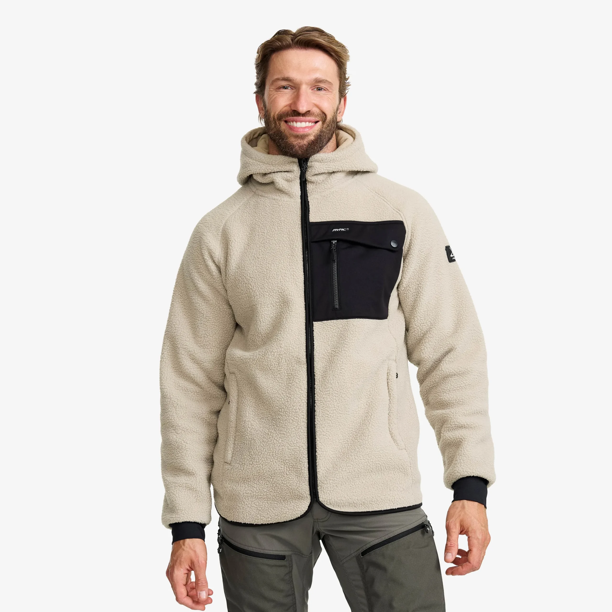 Sherpa Hoodie Herren Beige Khaki