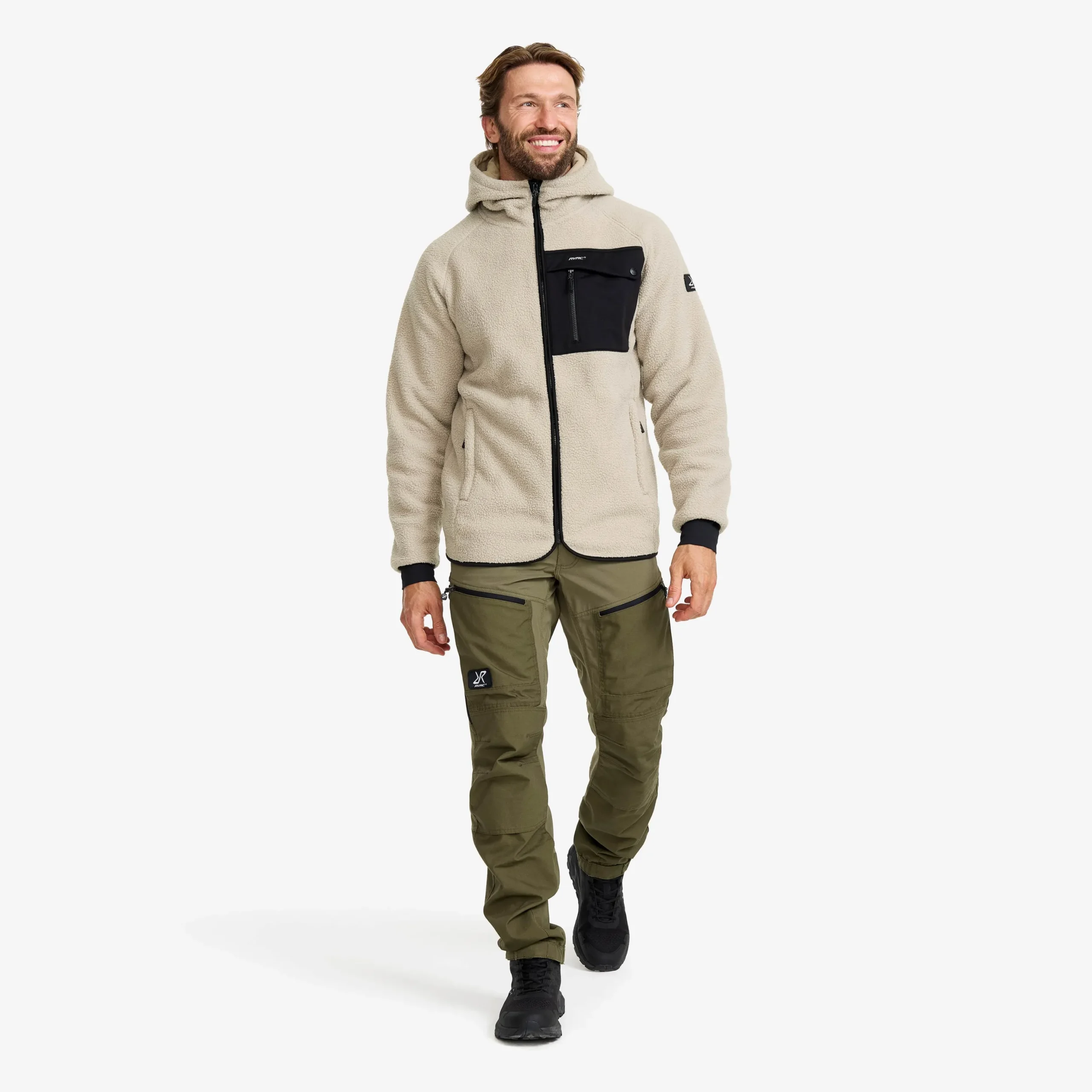 Sherpa Hoodie Herren Beige Khaki