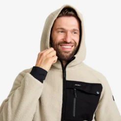 Sherpa Hoodie Herren Beige Khaki