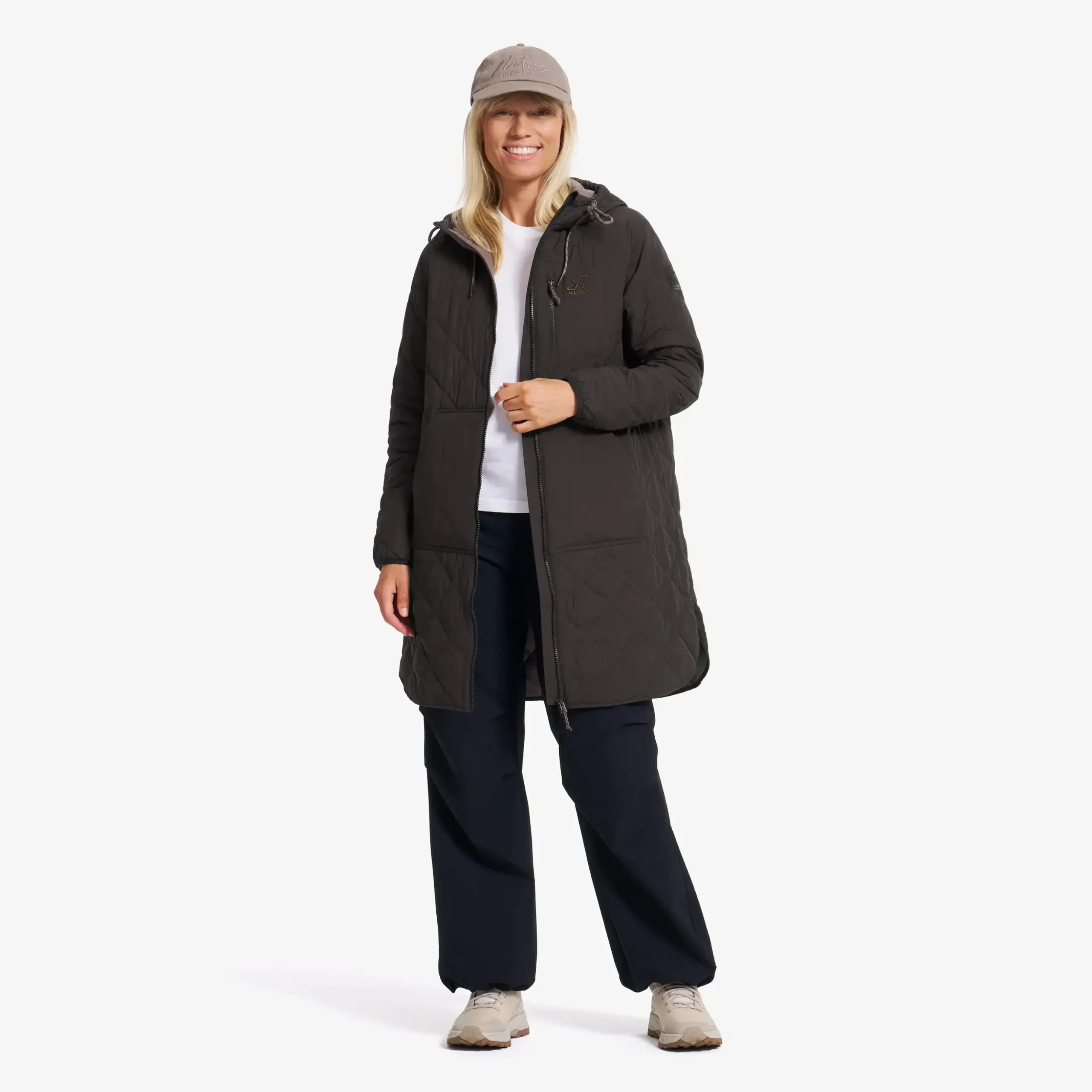 Tapa Long Quilt Jacket Damen Espresso